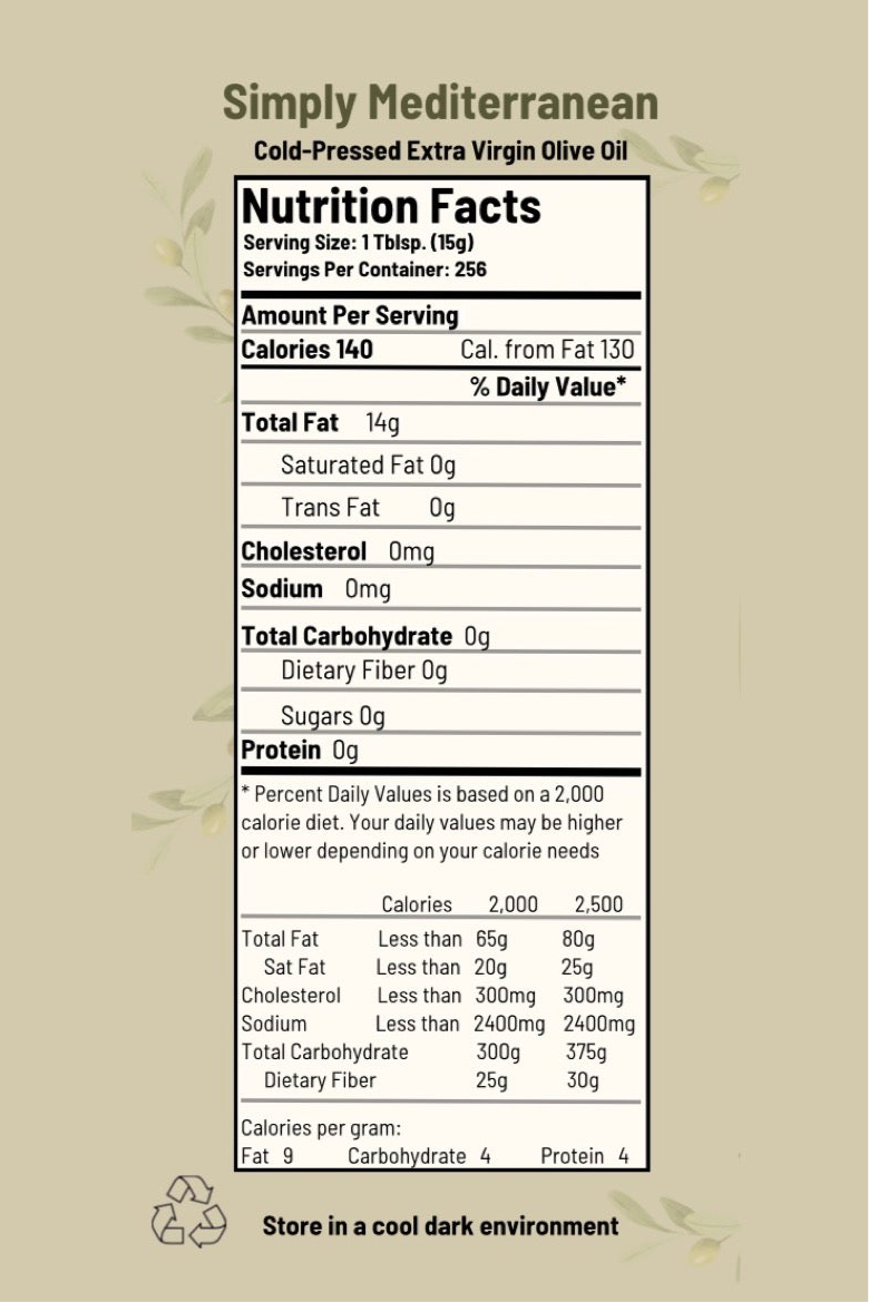 1 Gallon Bottle Extra Virgin Olive Oil - 100% Pure Cold Pressed from the Mountains of South Lebanon
